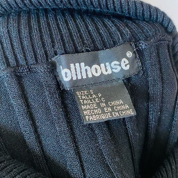 DOLLHOUSE Black Asymmetrical Ribbed Knit Top w/ Mesh Detail & 3/4 Sleeve - Picture 7 of 8